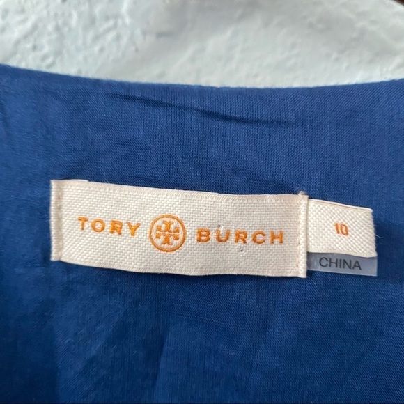 Tory Burch Emily Blue Fringe Trim Linen Blend Open Front Jacket Women’s Size 10 - Picture 5 of 8